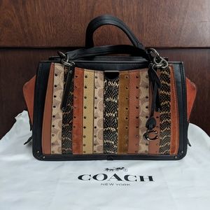 Coach Dreamer Signature Canvas Patchwork Stripes And Snakeskin Detail Satchel